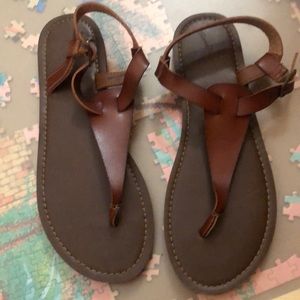 Target Universal Thread Brown Leather Strappy Sandals, Size 10